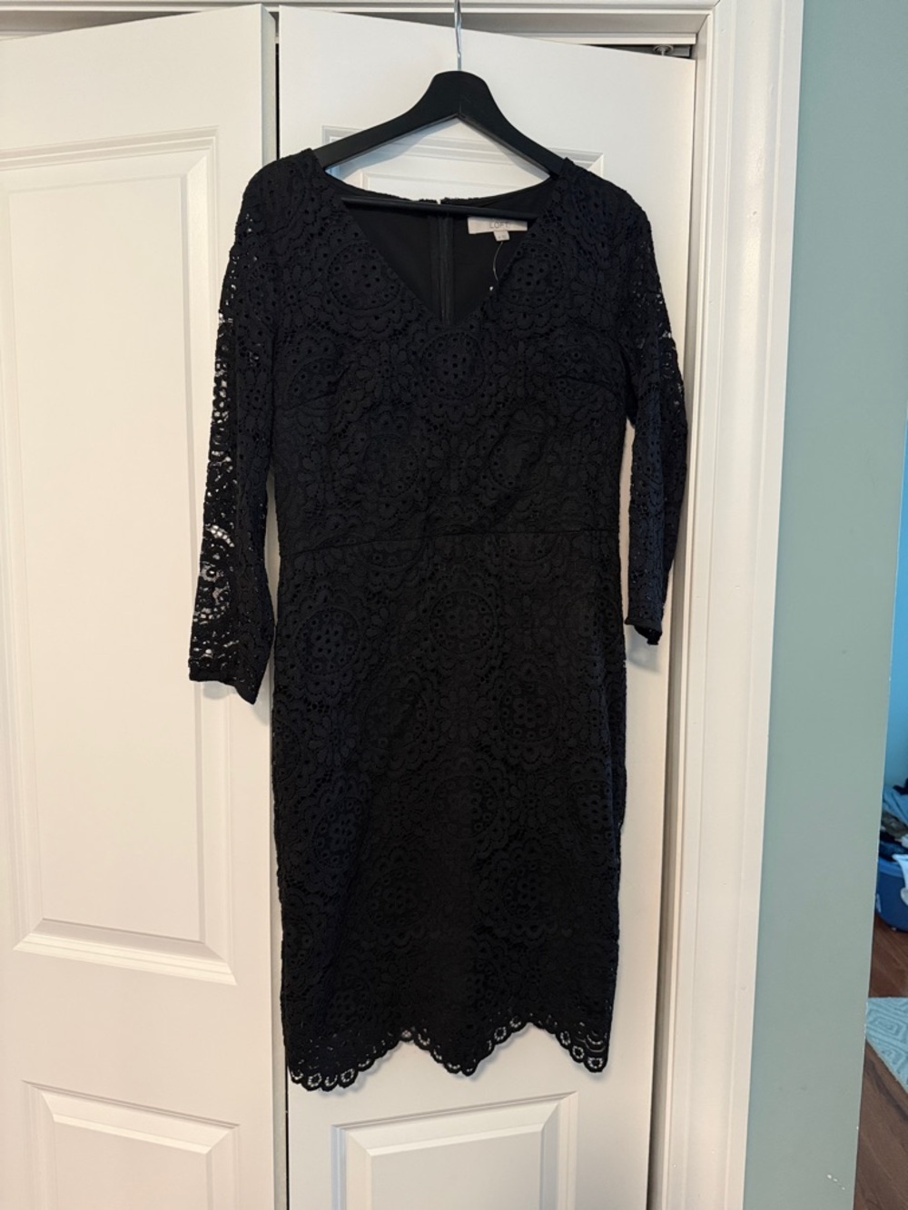 LOFT Black Lace Long-Sleeve Sheath Dress